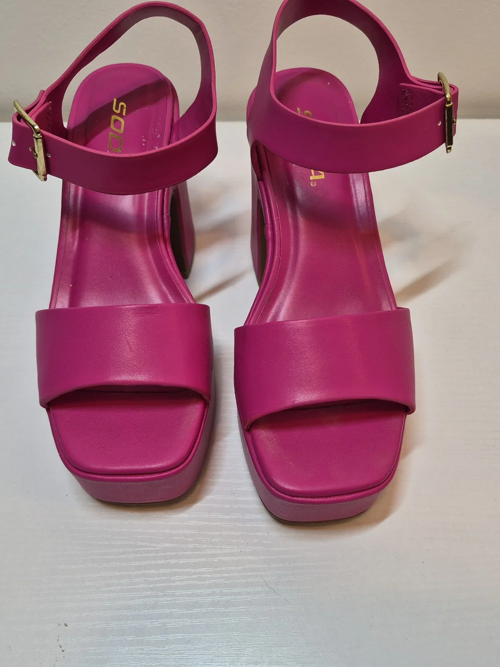 Soda Hot Pink Chunky Platform Sandals with Gold Buckle